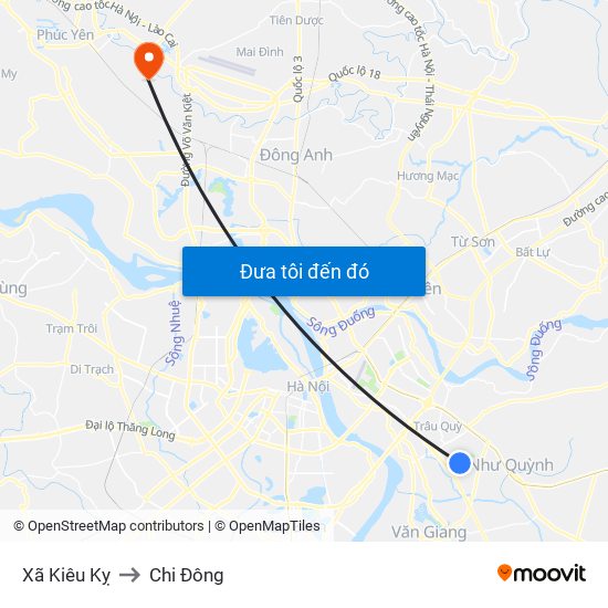 Xã Kiêu Kỵ to Chi Đông map