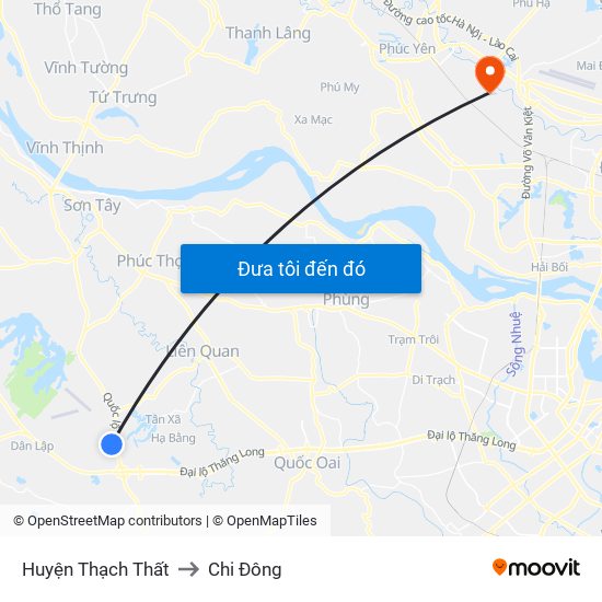 Huyện Thạch Thất to Chi Đông map