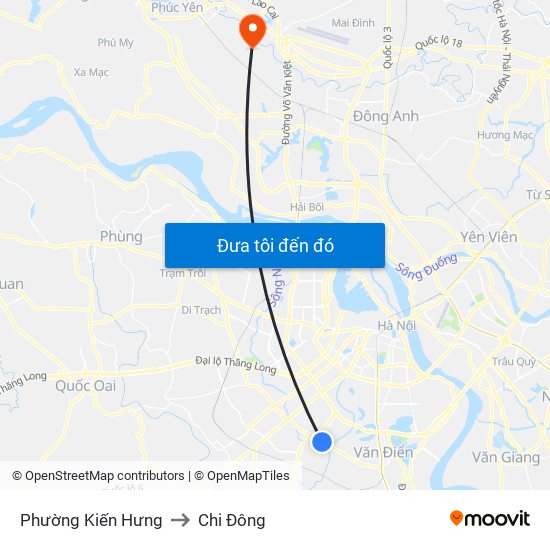 Phường Kiến Hưng to Chi Đông map