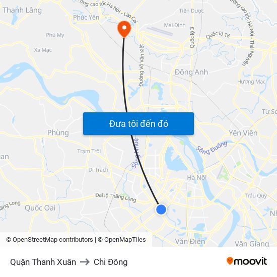 Quận Thanh Xuân to Chi Đông map