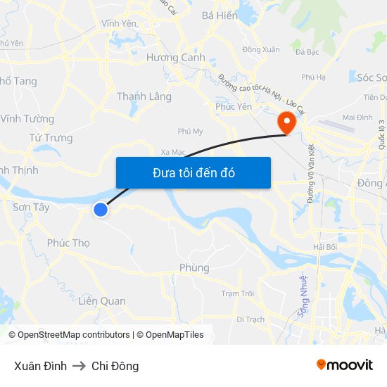 Xuân Đình to Chi Đông map