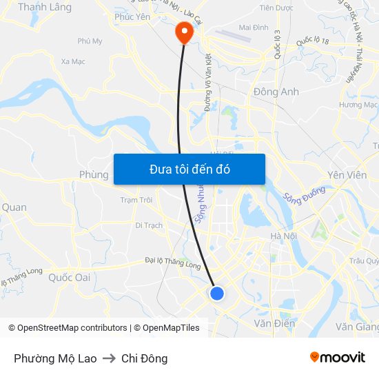 Phường Mộ Lao to Chi Đông map