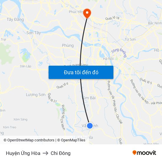 Huyện Ứng Hòa to Chi Đông map