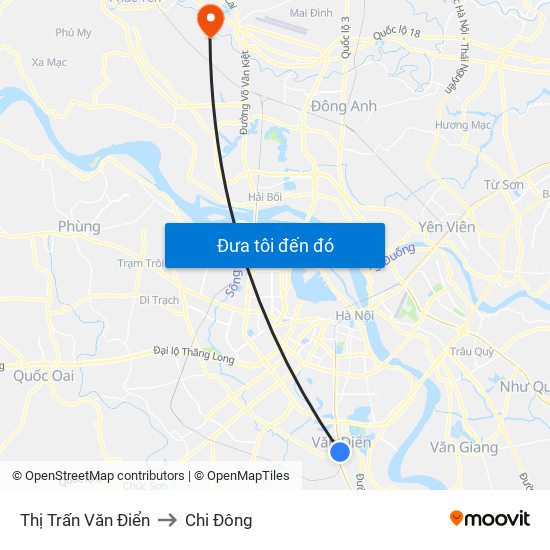 Thị Trấn Văn Điển to Chi Đông map