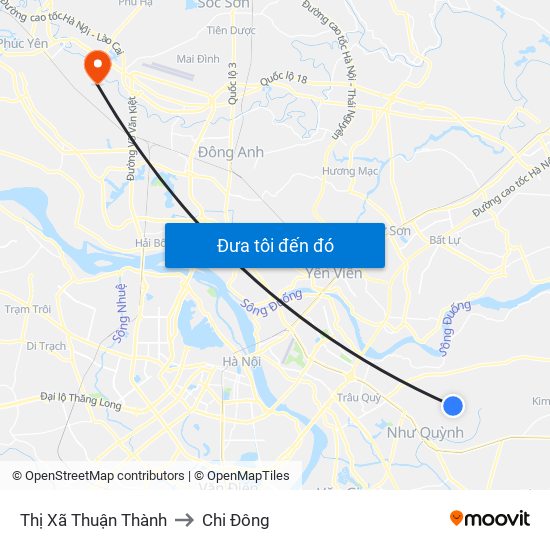 Thị Xã Thuận Thành to Chi Đông map