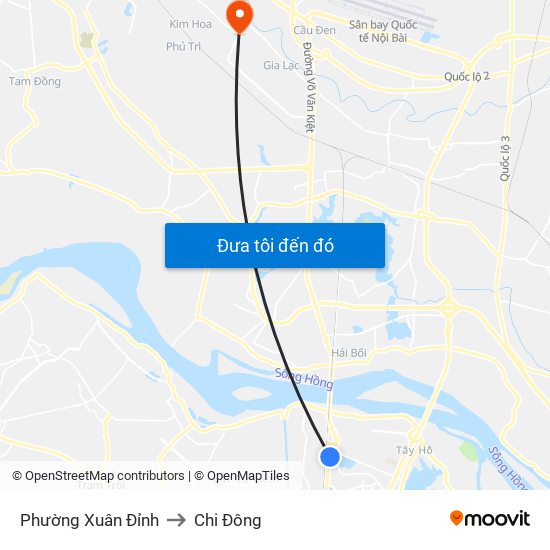 Phường Xuân Đỉnh to Chi Đông map