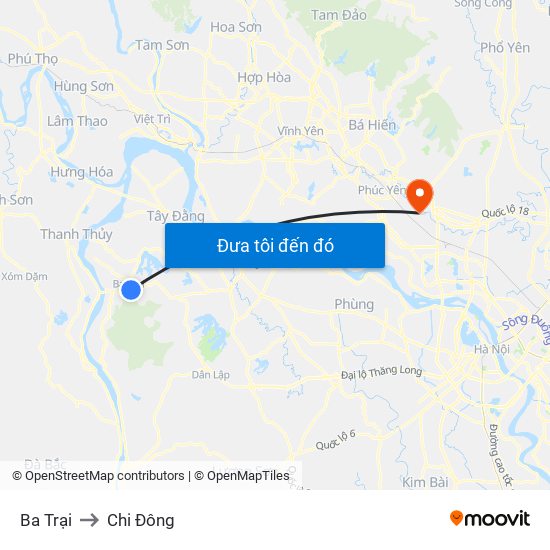 Ba Trại to Chi Đông map