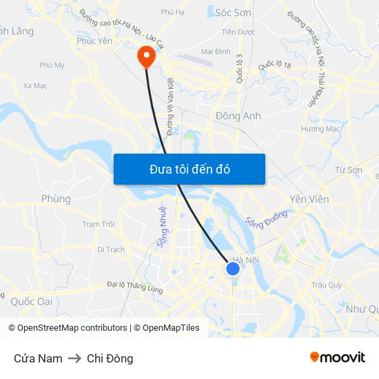 Cửa Nam to Chi Đông map