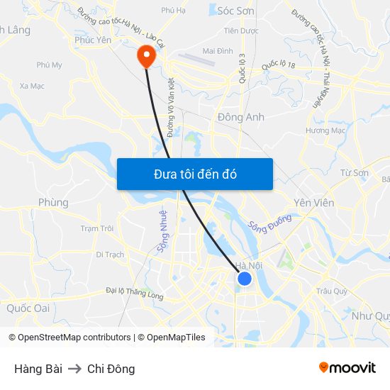 Hàng Bài to Chi Đông map