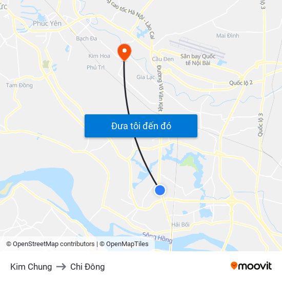 Kim Chung to Chi Đông map