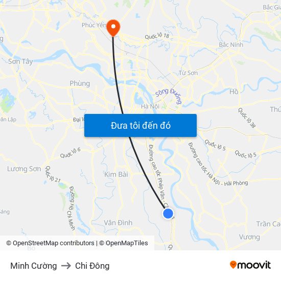 Minh Cường to Chi Đông map