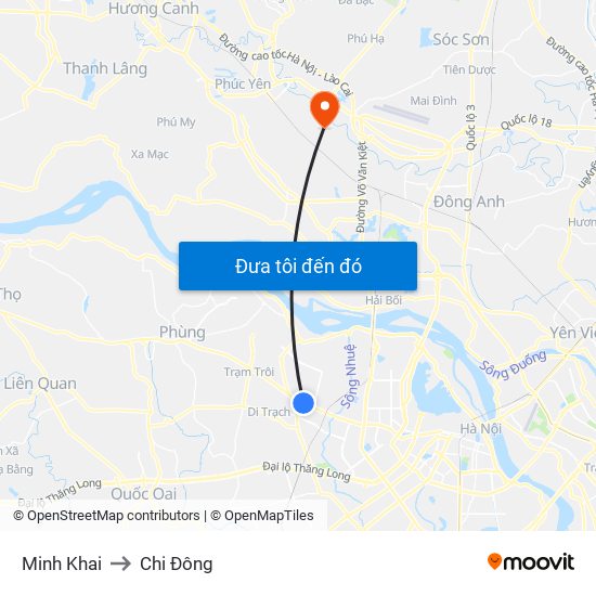 Minh Khai to Chi Đông map