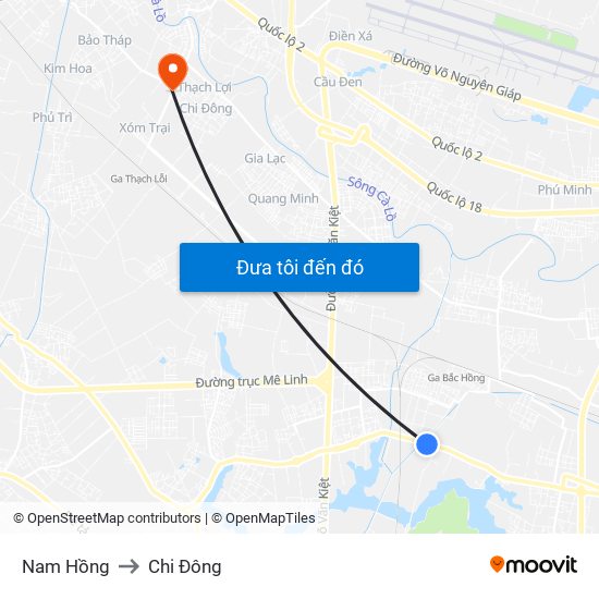 Nam Hồng to Chi Đông map