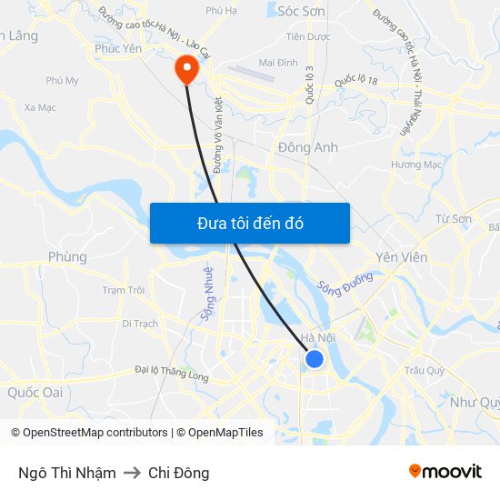 Ngô Thì Nhậm to Chi Đông map
