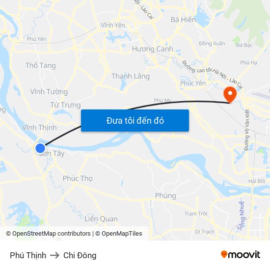 Phú Thịnh to Chi Đông map