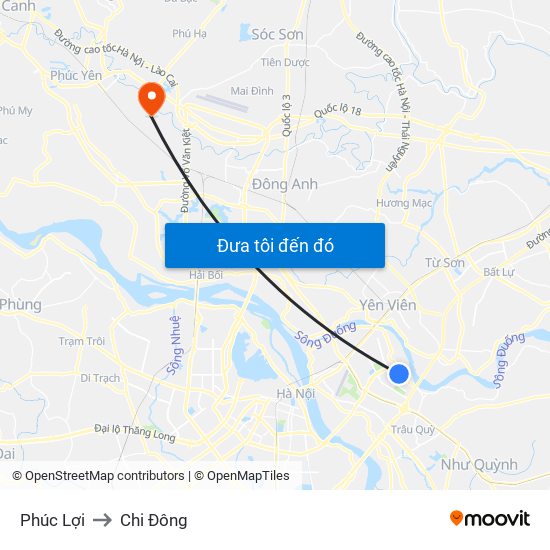 Phúc Lợi to Chi Đông map