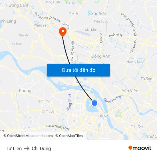 Tứ Liên to Chi Đông map