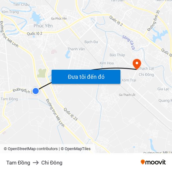 Tam Đồng to Chi Đông map