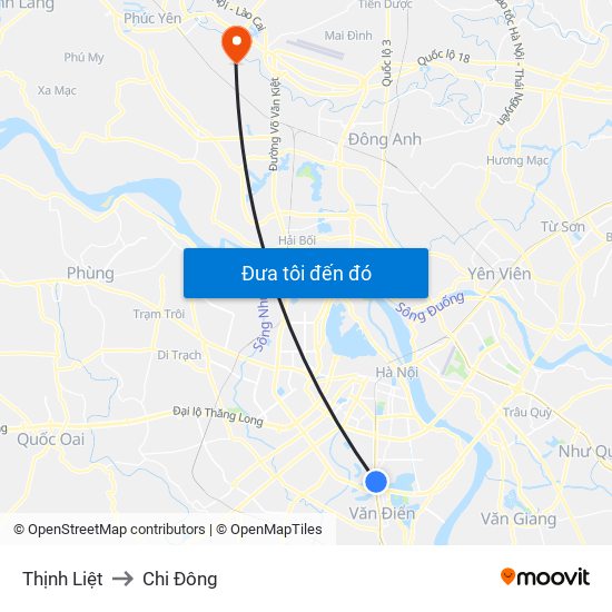 Thịnh Liệt to Chi Đông map