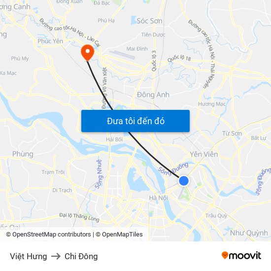 Việt Hưng to Chi Đông map