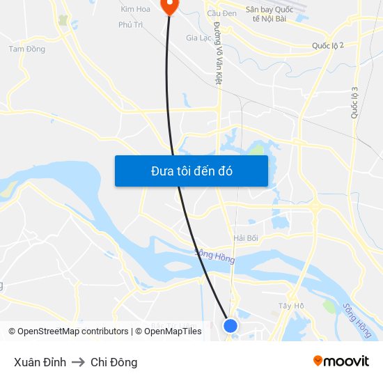 Xuân Đỉnh to Chi Đông map