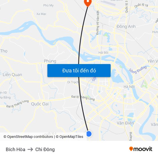 Bích Hòa to Chi Đông map