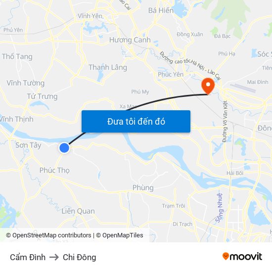 Cẩm Đình to Chi Đông map