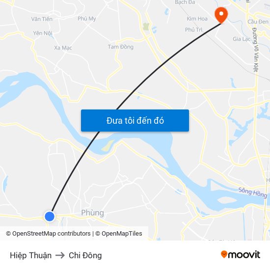 Hiệp Thuận to Chi Đông map