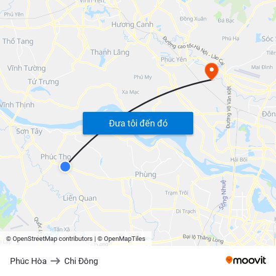 Phúc Hòa to Chi Đông map
