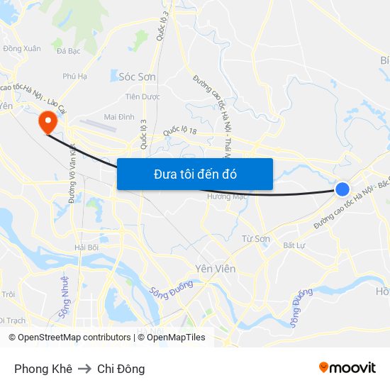 Phong Khê to Chi Đông map