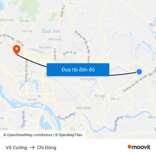 Võ Cường to Chi Đông map