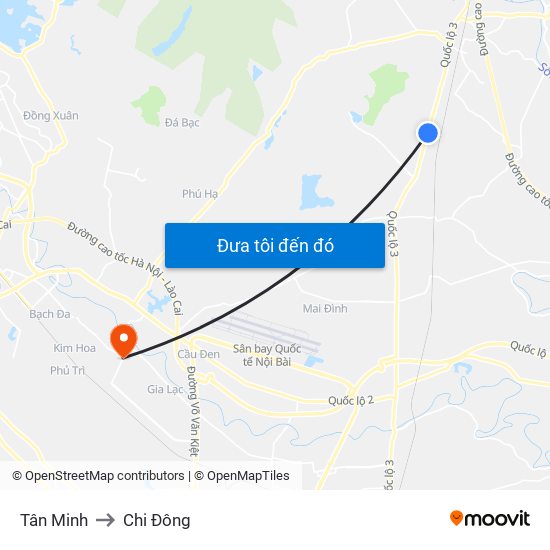 Tân Minh to Chi Đông map