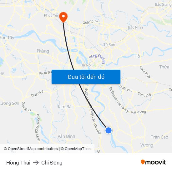 Hồng Thái to Chi Đông map