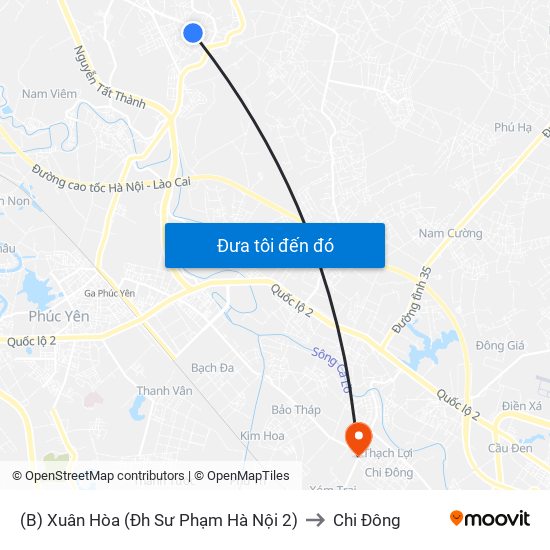 (B) Xuân Hòa (Đh Sư Phạm Hà Nội 2) to Chi Đông map