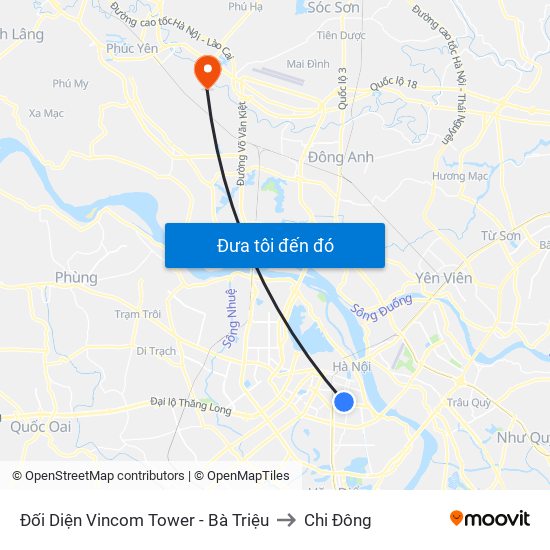 Đối Diện Vincom Tower - Bà Triệu to Chi Đông map