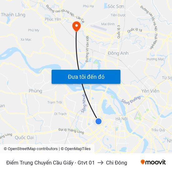 Điểm Trung Chuyển Cầu Giấy - Gtvt 01 to Chi Đông map