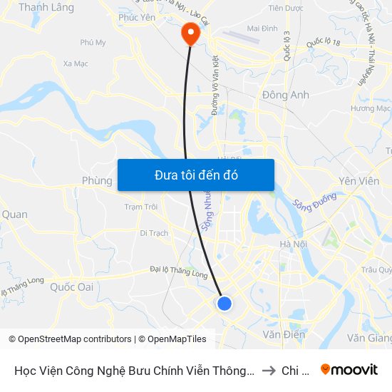 Học Viện Công Nghệ Bưu Chính Viễn Thông - Trần Phú (Hà Đông) to Chi Đông map