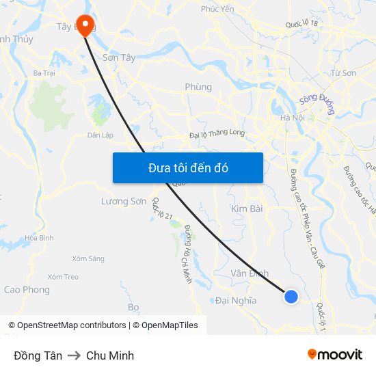 Đồng Tân to Chu Minh map