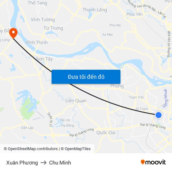 Xuân Phương to Chu Minh map
