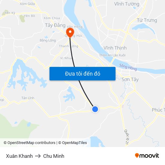 Xuân Khanh to Chu Minh map