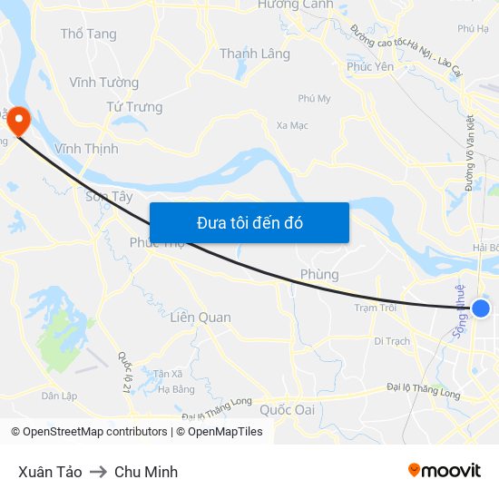 Xuân Tảo to Chu Minh map