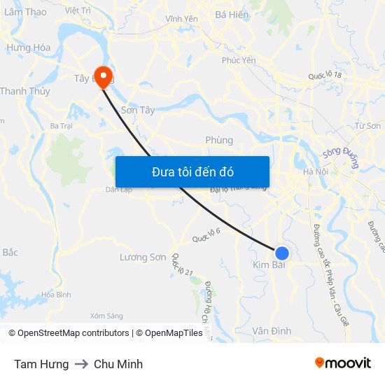 Tam Hưng to Chu Minh map