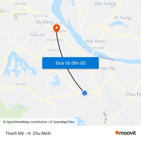 Thanh Mỹ to Chu Minh map