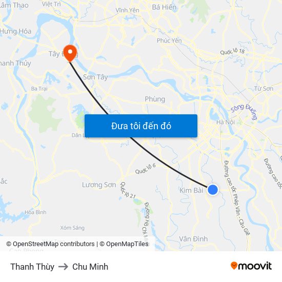 Thanh Thùy to Chu Minh map