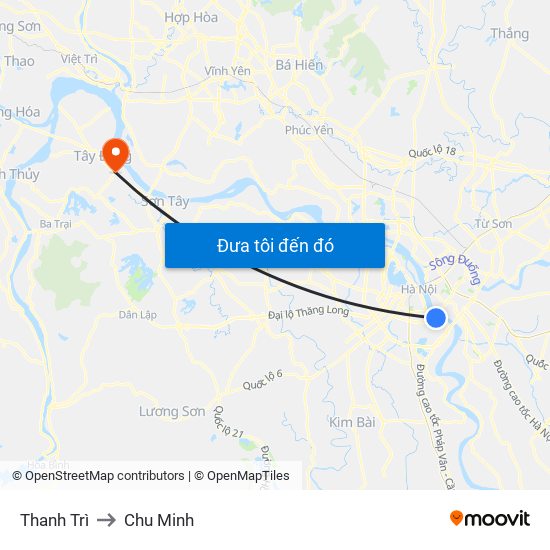 Thanh Trì to Chu Minh map