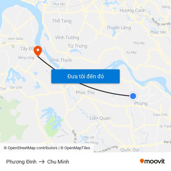 Phương Đình to Chu Minh map