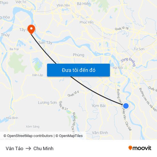 Vân Tảo to Chu Minh map