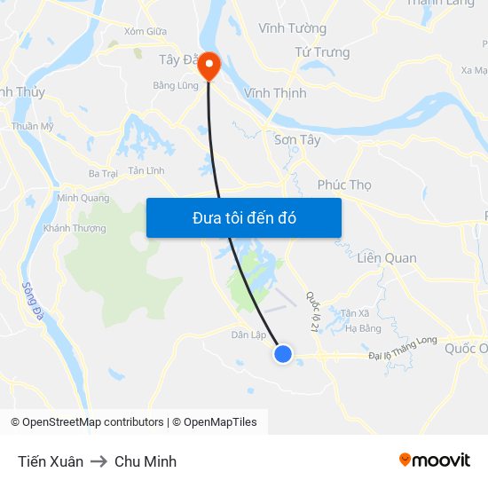 Tiến Xuân to Chu Minh map