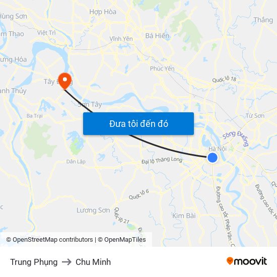 Trung Phụng to Chu Minh map