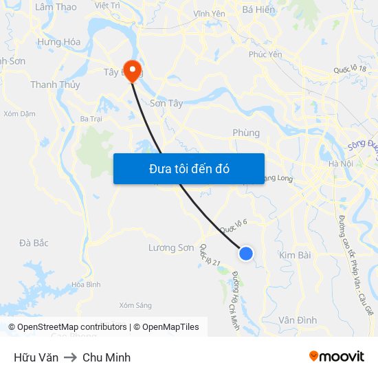 Hữu Văn to Chu Minh map